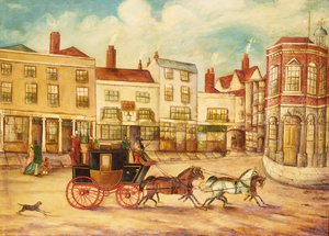 London to Maidstone Stage Coach Passing the Swan Inn and Town Hall by English School